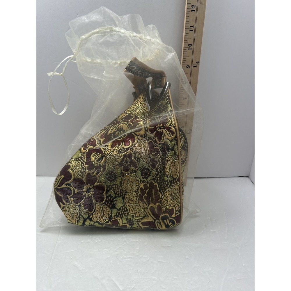 Metallic Floral Top Handle Bag Womens Small Gold Embroidered Evening Party Purse